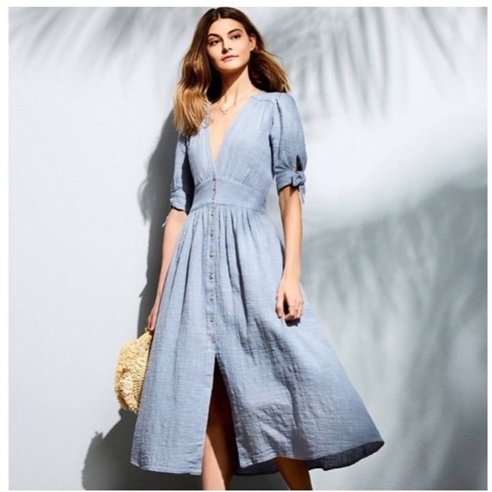 Free People loml Deep V Midi Dress In Blue